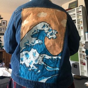 Custom painted Jean Jacket with Sherpa Collar